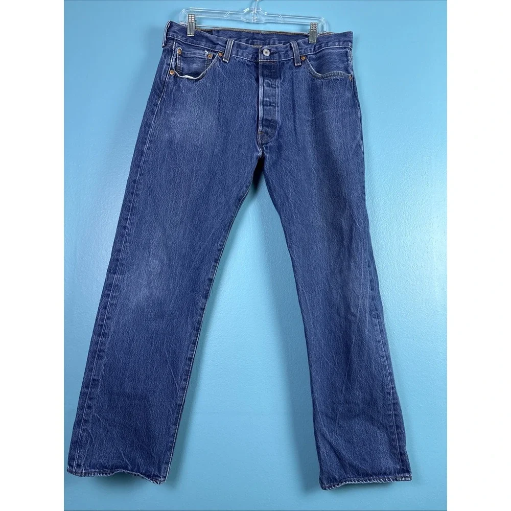 Levis 501 Jeans Mens 36x32 Blue Button Fly Denim Pants Faded Workwear Original